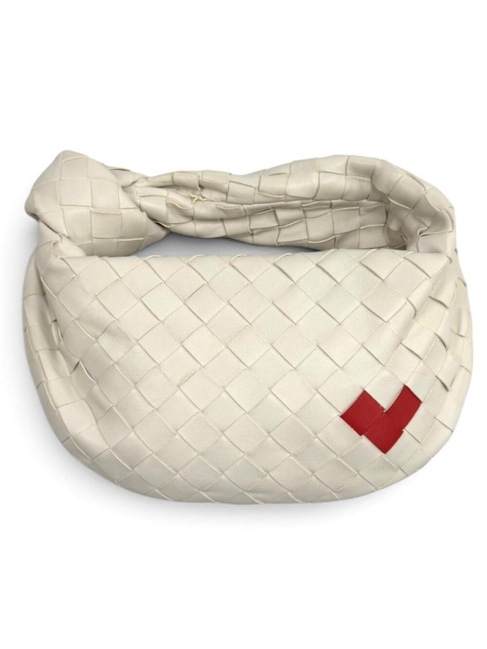 Bottega Veneta Mini Jodie Heart Intrecciato Leather Handbag White Red